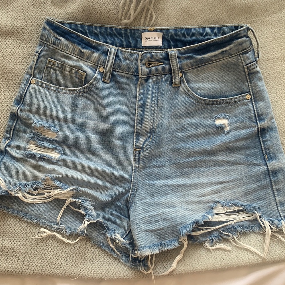 High Rise Distressed Special A denim shorts